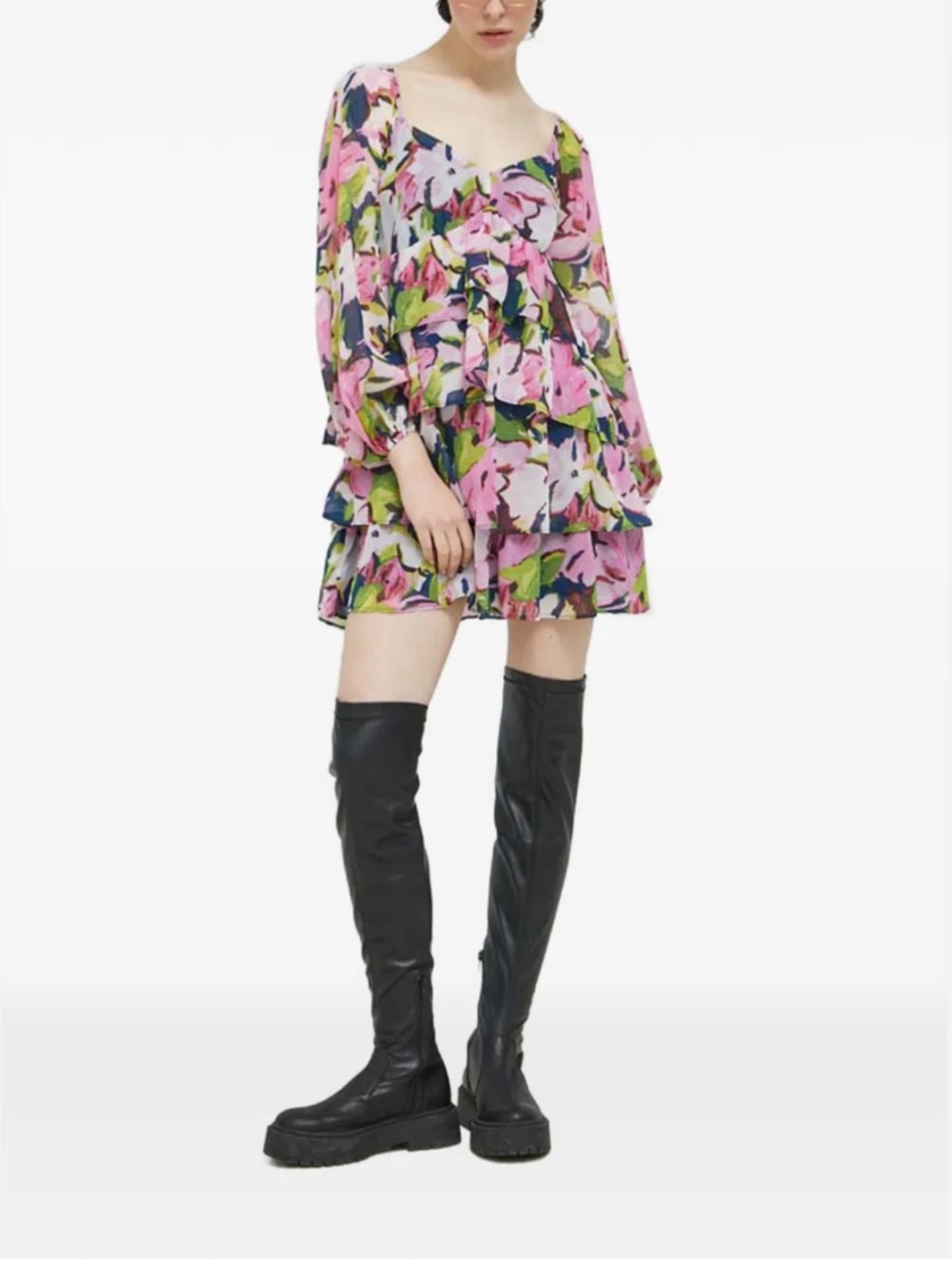Abercrombie & Fitch Floral Print Tiered Mini Dress Long Sleeve Size XL Tall NWT - Picture 8 of 15